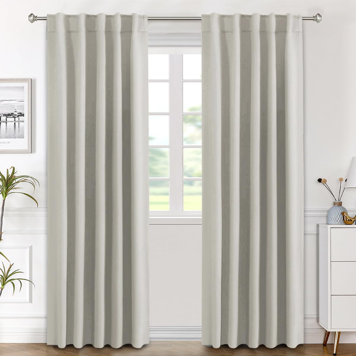 H.VERSAILTEX Blackout Curtains Thermal Insulated Window Treatment Panels Room Darkening Blackout Drapes for Living Room Back Tab/Rod Pocket Bedroom Draperies, 52 x 84 Inch, Light Sage, 2 Panels