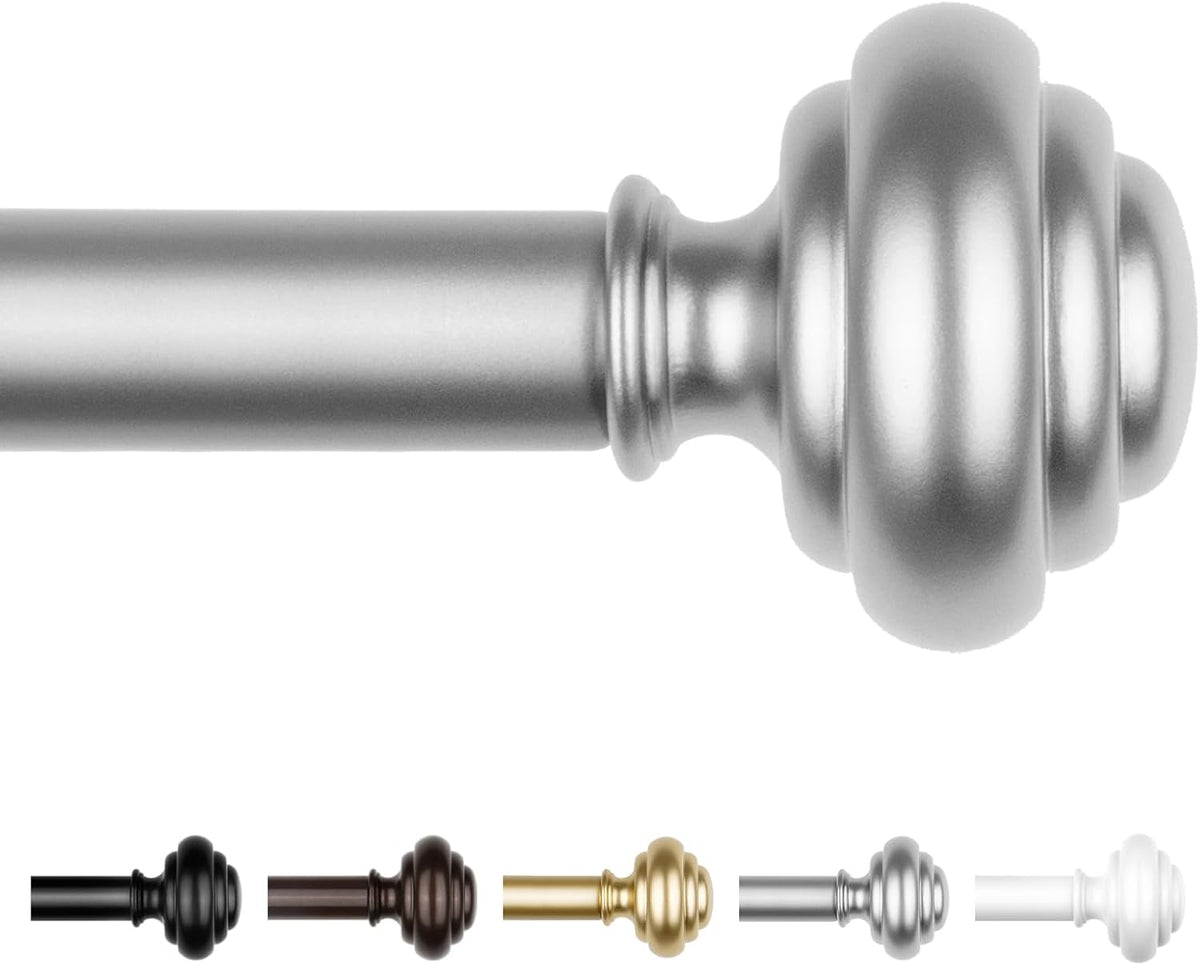 KAMANINA Curtain Rods for Windows 48 to 84 Inches Silver Decorative Finials