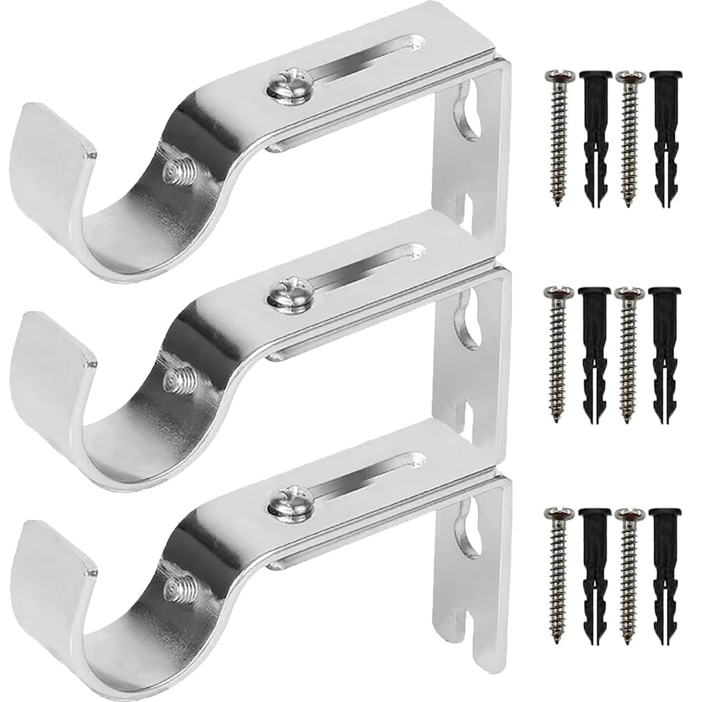 Premium Curtain Rod Brackets - 2 Pack Adjustable Wall Mounts, Curtain Rod Holders for 1 Inch Rod (Black)