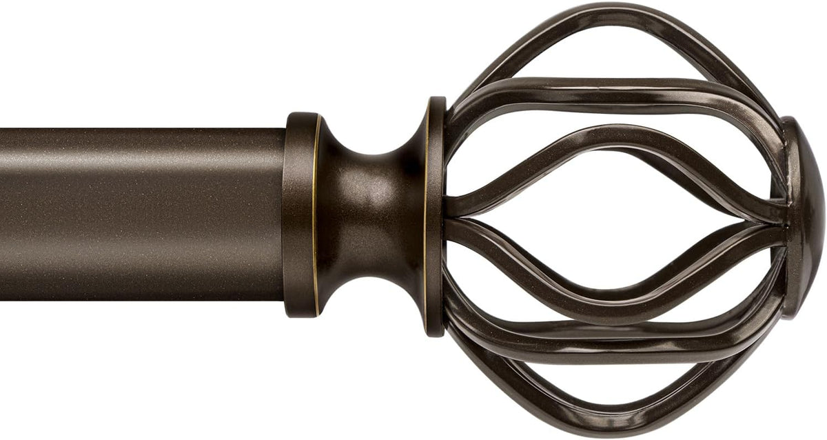 Bronze Curtain Rods for Windows 28-48 Inch (2.3-4 ft) with Decorative Cage Finials, 1 Inch Adjustable Heavy Duty Metal Window Treatment Rods for Living Room, Bedroom, Patio, Sliding Glass Door