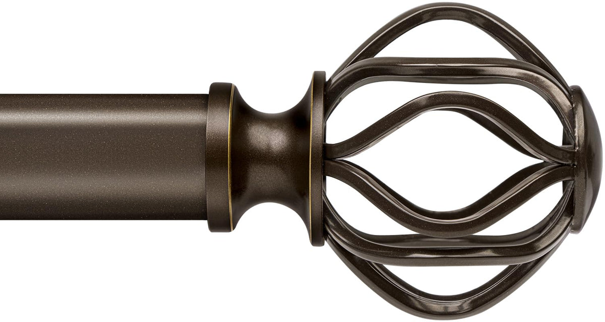 Bronze Curtain Rods for Windows 28-48 Inch (2.3-4 ft) with Decorative Cage Finials, 1 Inch Adjustable Heavy Duty Metal Window Treatment Rods for Living Room, Bedroom, Patio, Sliding Glass Door