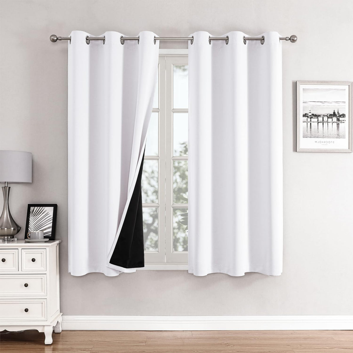 ChrisDowa 100% Blackout Curtains for Bedroom 63 Inches Long 2 Panels Set