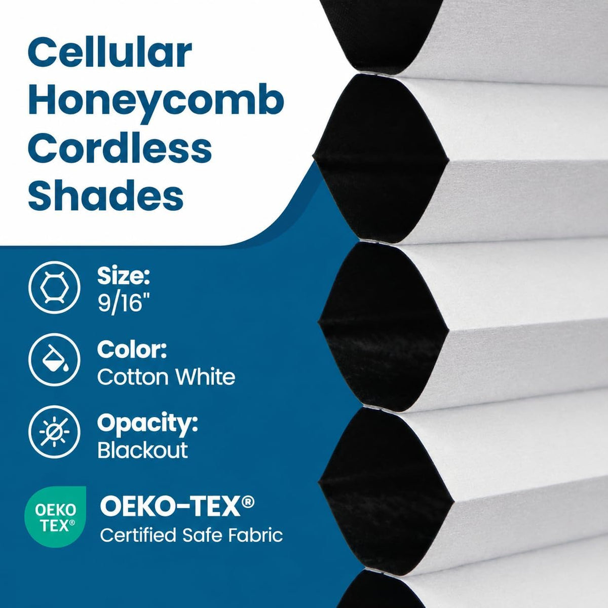 BlindsAvenue Cordless Cellular Shade, White, 30" W x 48" H