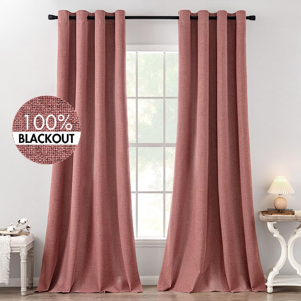 MIULEE 100% Blackout Linen Curtains for Bedroom 52x84 Inches Dusty Blue