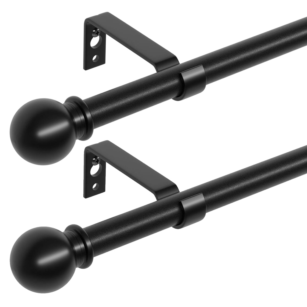Curtain Rods for Windows 28 to 48 inch, 5/8 inch Black Curtain Rod Set with Brackets, Splicing Adjustable Metal Drapery Rod for Bedroom, Kitchen, Living Room, Matte Black