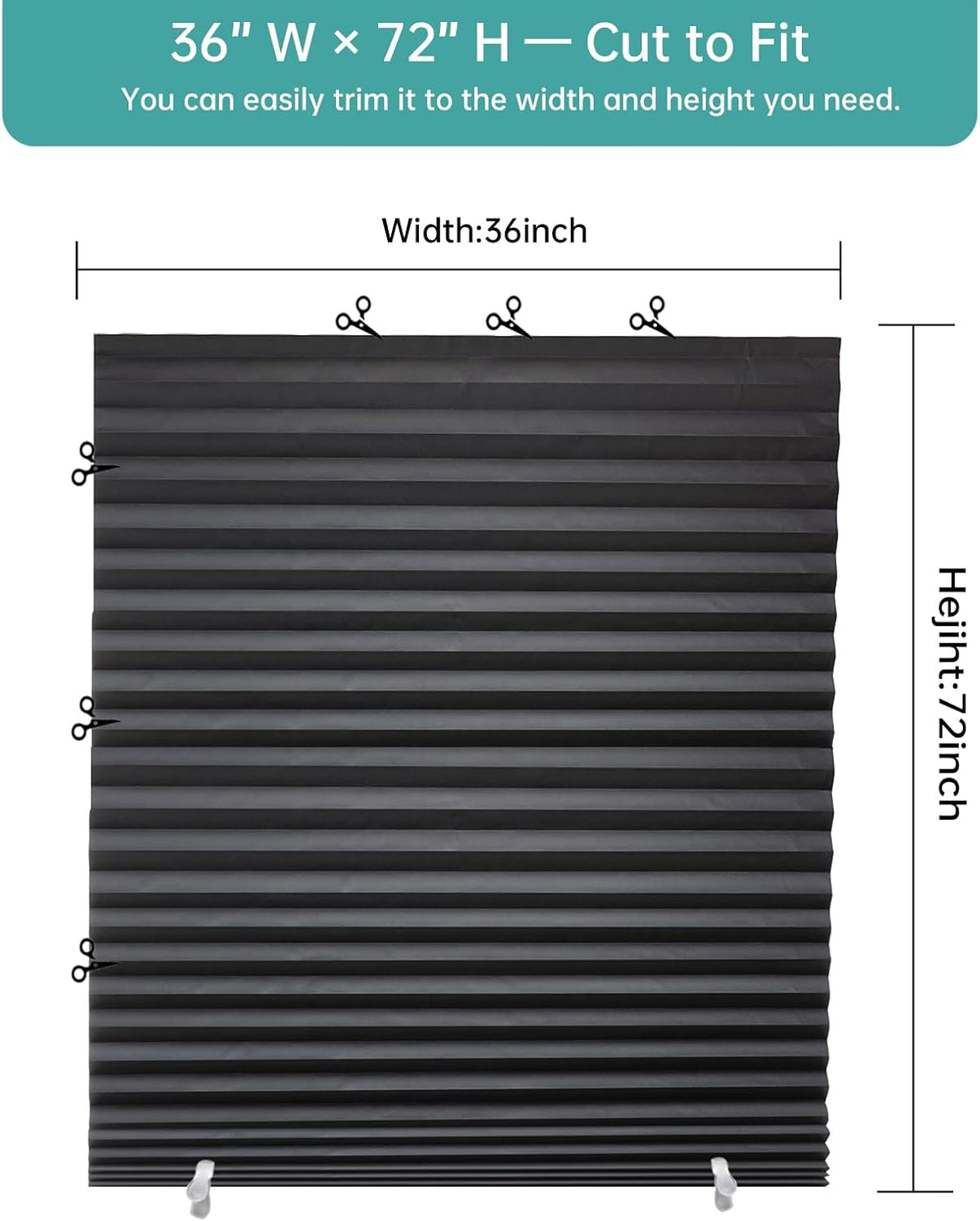 Changshade 6 Pack Temporary Shades,Blackout Pleated Paper Blinds for Indoor Windows Cut to Size Adhesive Paper Shades No Tools No Drilling for Office, Bedroom, Living Room, 36" W x 72" H, Black