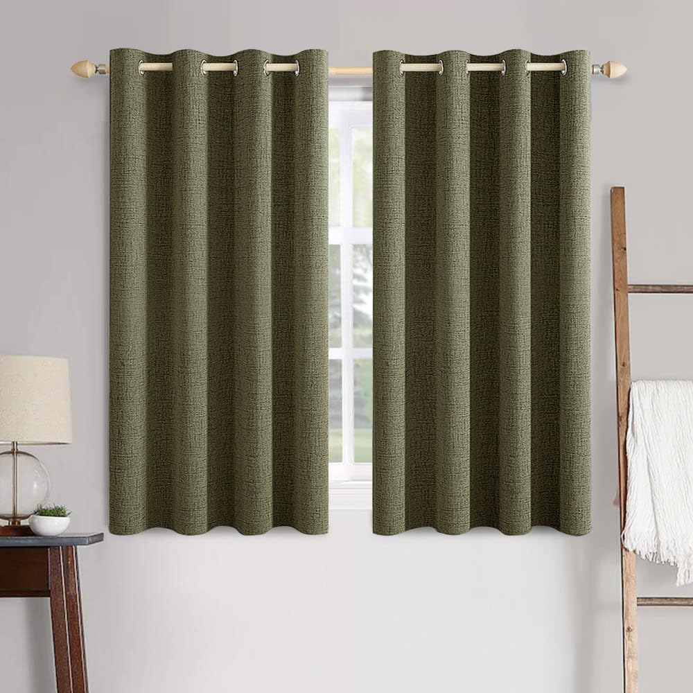 MIULEE 100% Blackout Linen Curtains for Bedroom 52x84 Inches Dusty Blue
