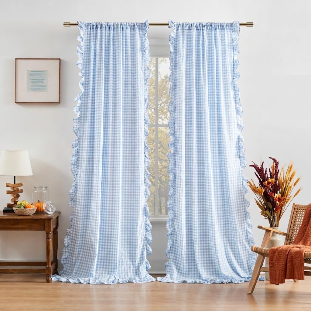 ZJDECOR Brown White Buffalo Plaid Curtains 84 Inches Long for Bedroom