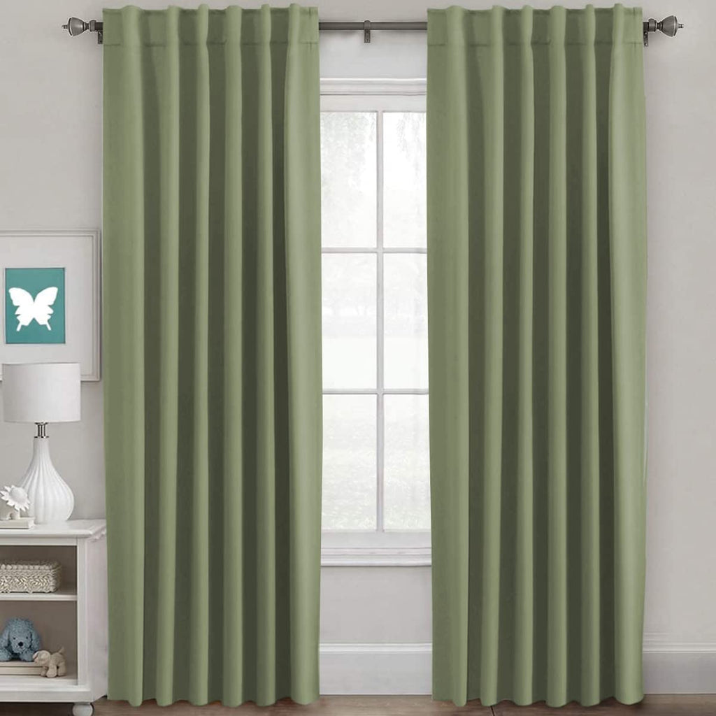 H.VERSAILTEX Blackout Curtains Thermal Insulated Window Treatment Panels Room Darkening Blackout Drapes for Living Room Back Tab/Rod Pocket Bedroom Draperies, 52 x 84 Inch, Light Sage, 2 Panels