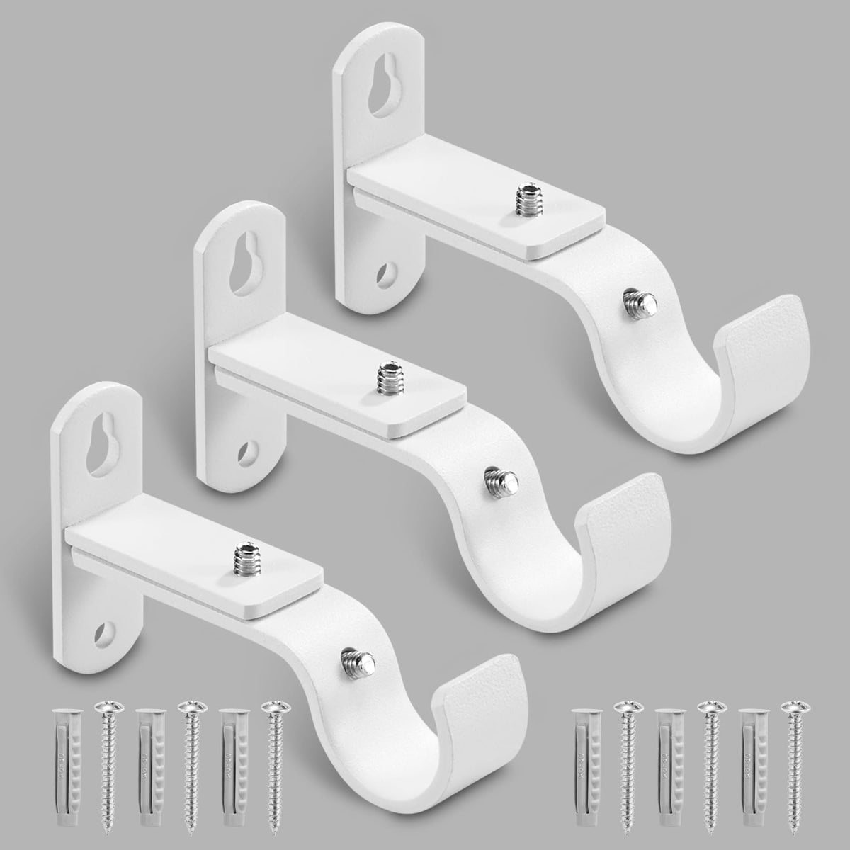 Adjustable Curtain Rod Brackets for 1" Rods, 3 Pack, Black