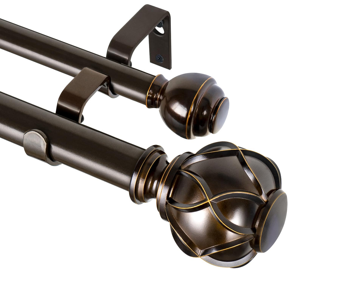 KAMANINA Double Curtain Rods for Windows 72 to 144 Inch, Adjustable, Bronze