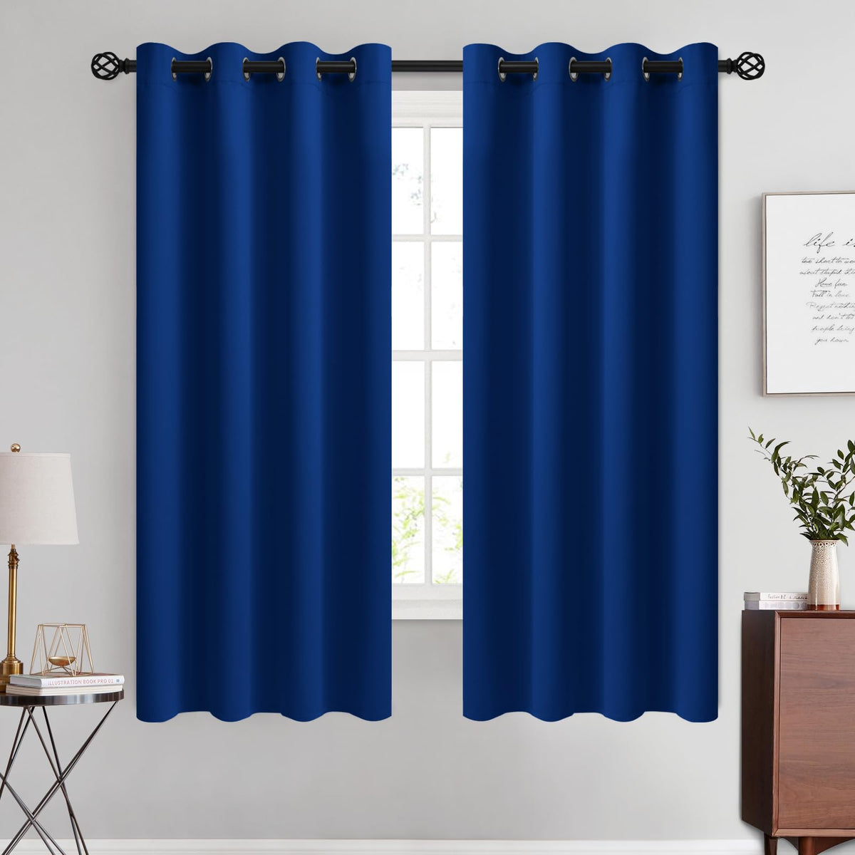 COSVIYA Grommet Blackout Room Darkening Navy Blue Curtains 84 inch Length