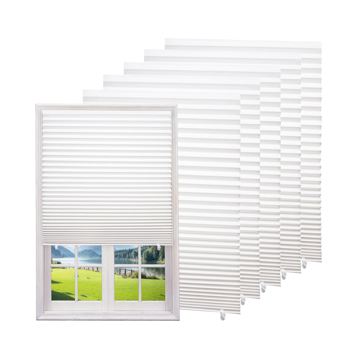 Changshade 6-Pack Temporary Light Filtering Paper Blinds for Window, Cut to Size Adhesive Paper Shades, Stick on Pleated Blinds,No Drill Easy Install,36" W x 72" H,White