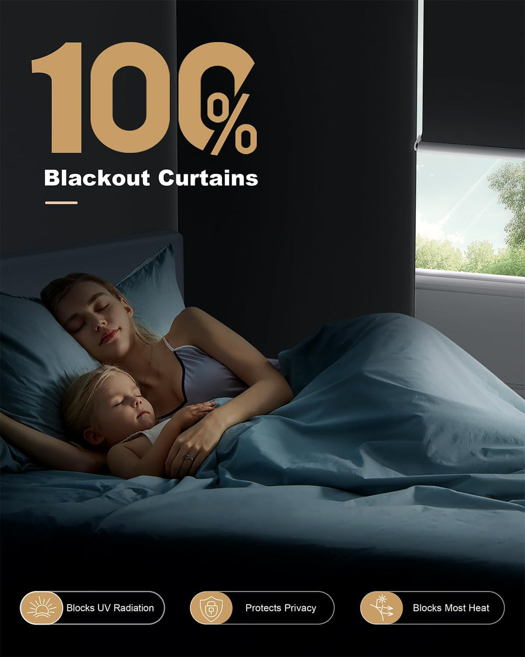 100% Blackout Roller Shades, Cordless No Tools No Drill Blinds for Indoor Windows, Thermal Insulation UV Protection, Easy Install Blackout Curtains with Rod & Buckles(24" W*84" H)
