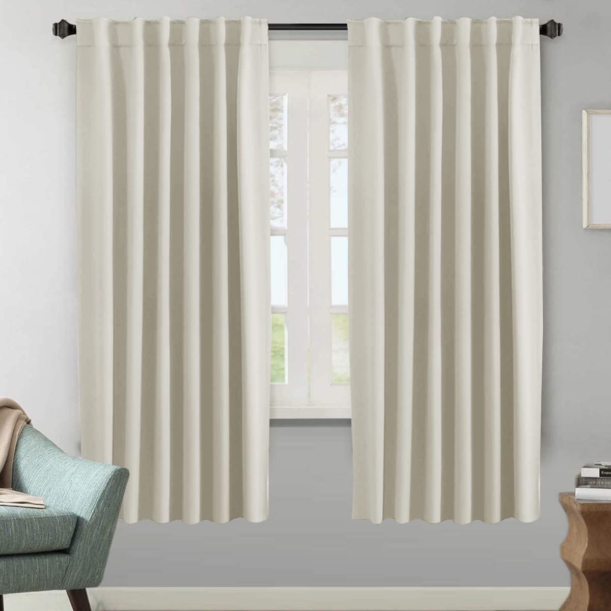 H.VERSAILTEX Blackout Curtains Thermal Insulated Window Treatment Panels Room Darkening Blackout Drapes for Living Room Back Tab/Rod Pocket Bedroom Draperies, 52 x 84 Inch, Light Sage, 2 Panels