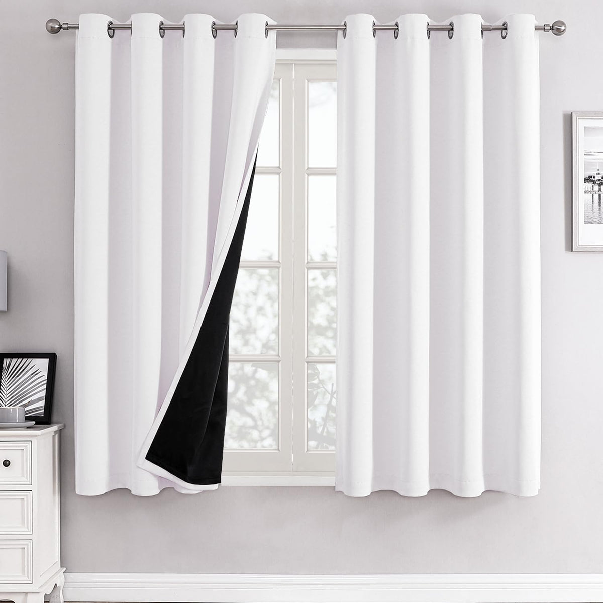 ChrisDowa 100% Blackout Curtains for Bedroom 63 Inches Long 2 Panels Set