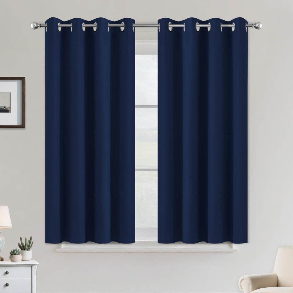 COSVIYA Grommet Blackout Room Darkening Navy Blue Curtains 84 inch Length