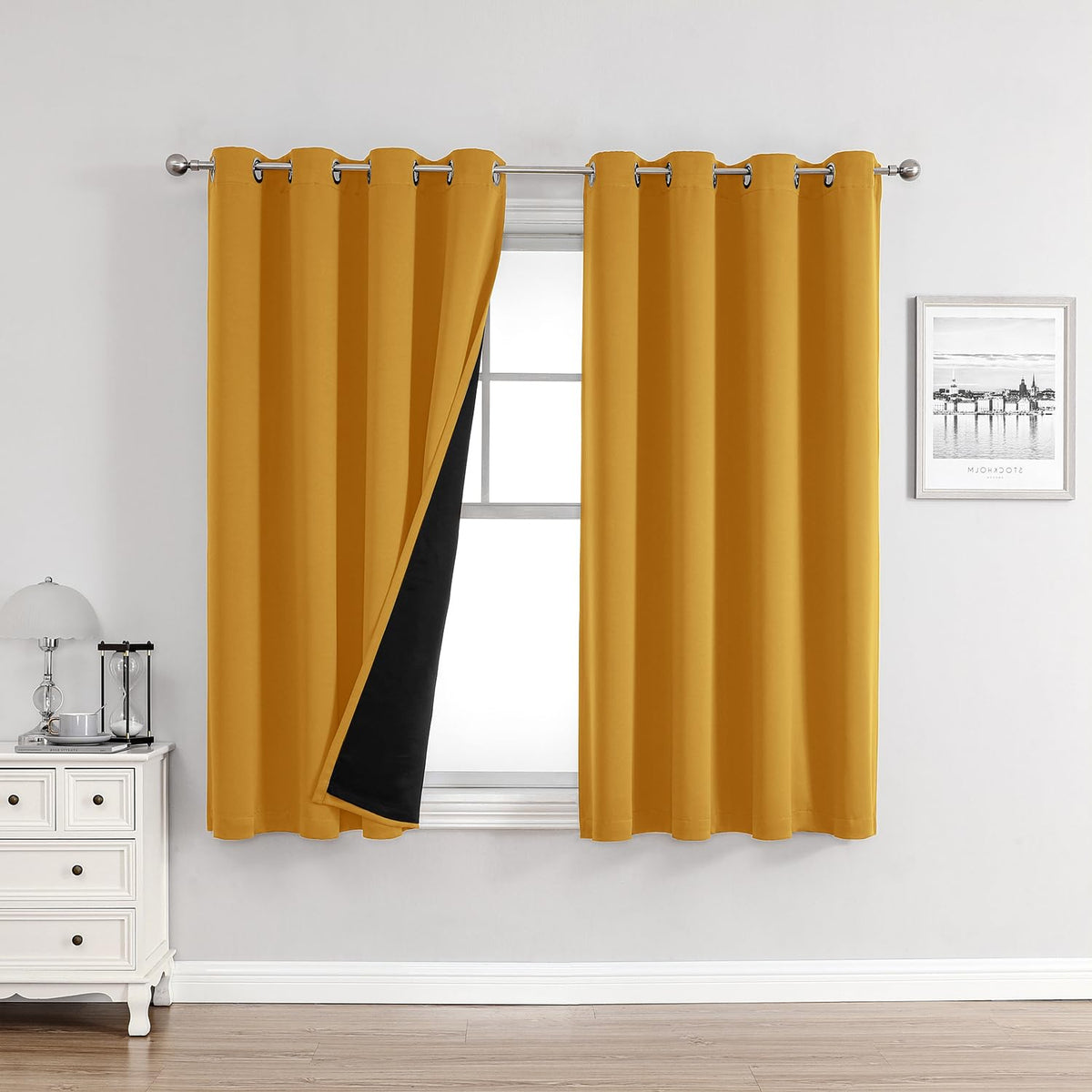 ChrisDowa 100% Blackout Curtains for Bedroom 63 Inches Long 2 Panels Set