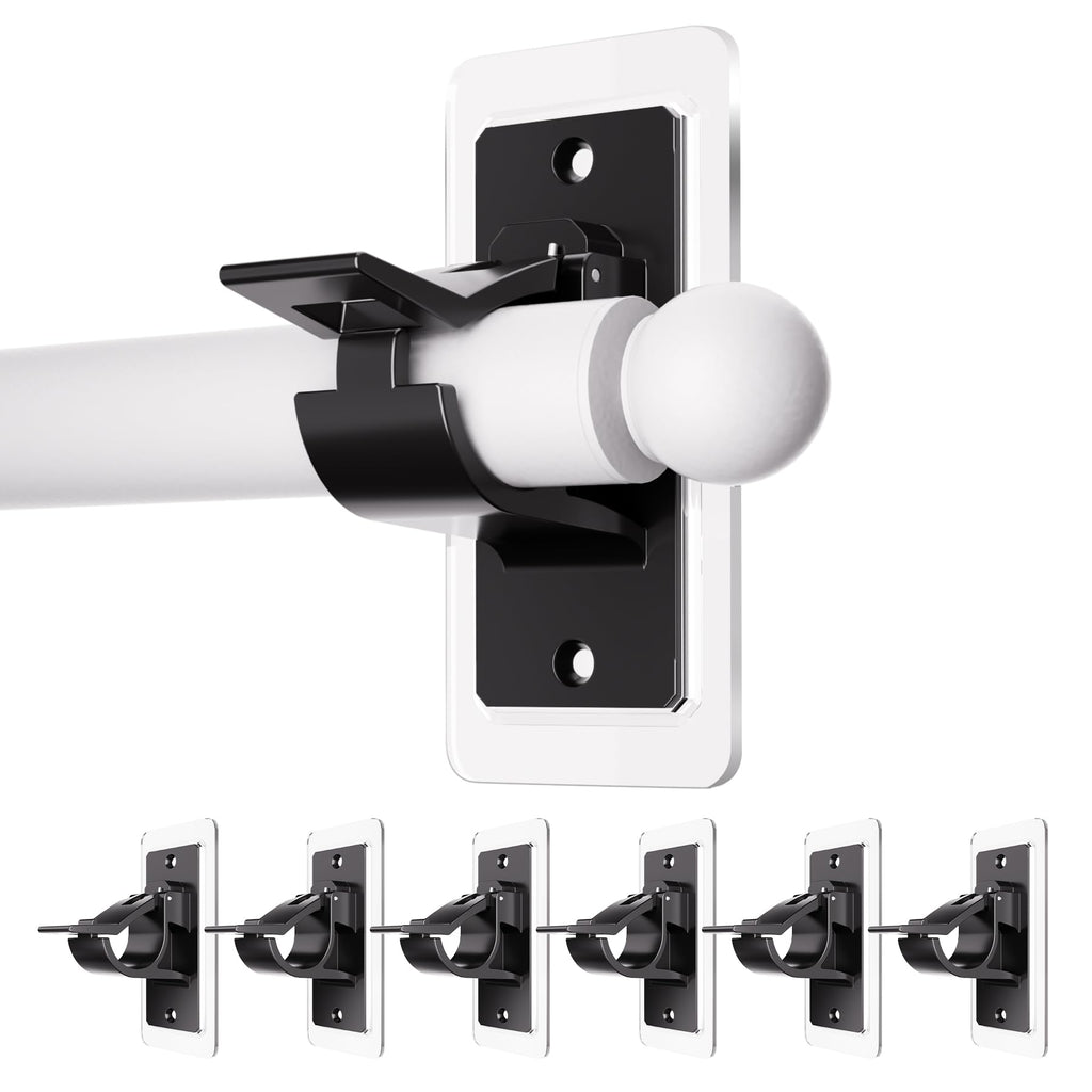 Antimbee No-Drill Curtain Rod Holders Brackets, 6-Pack, Self Adhesive-20lbs