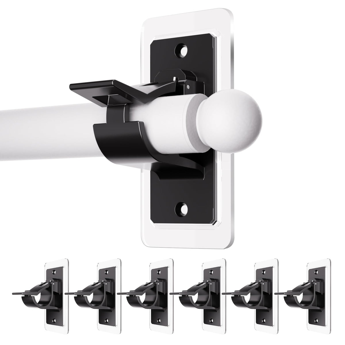 Antimbee No-Drill Curtain Rod Holders Brackets, 6-Pack, Self Adhesive-20lbs