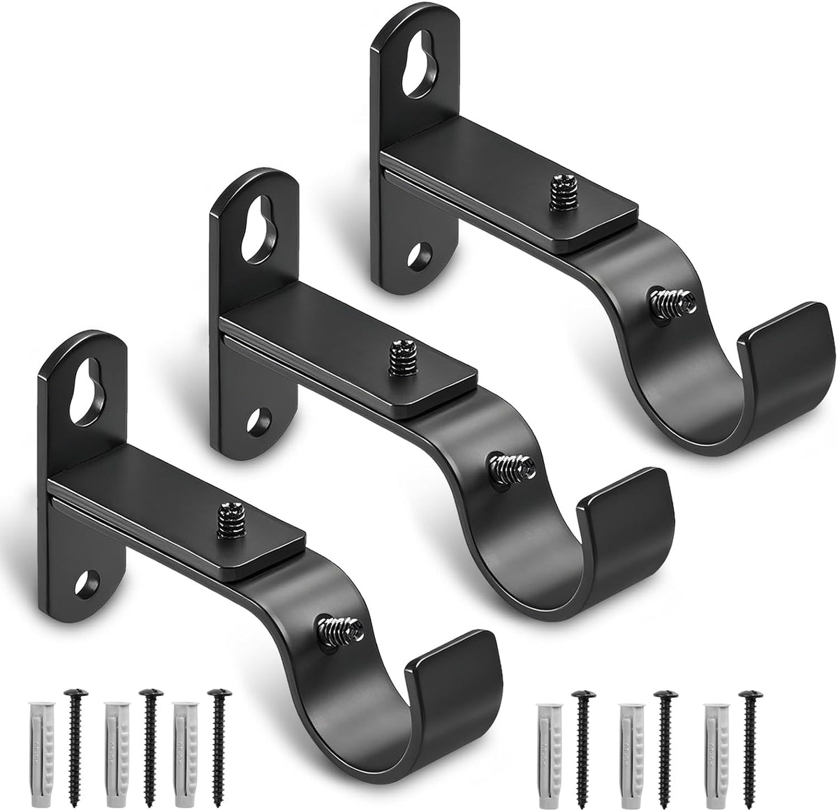 Adjustable Curtain Rod Brackets for 1" Rods, 3 Pack, Black