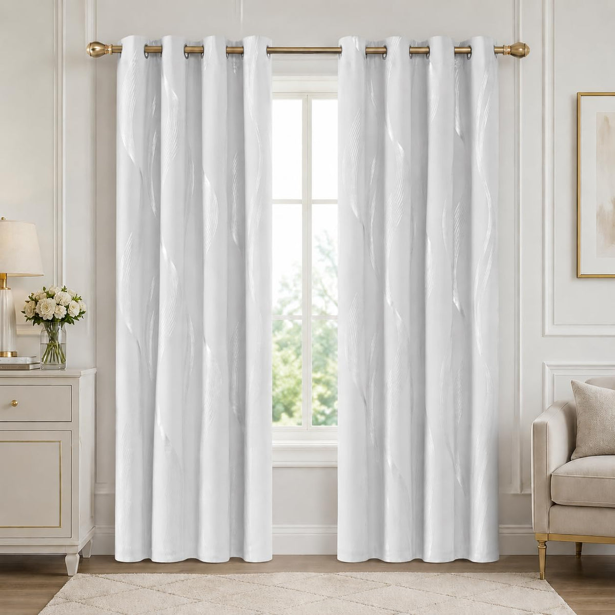 Deconovo Curtains for Living Room, Pattern Blackout Curtains 84 Inches Long