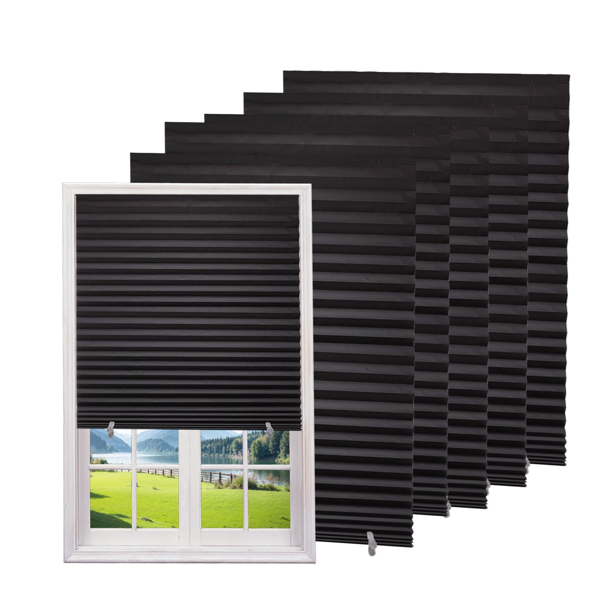 Changshade 6-Pack Temporary Light Filtering Paper Blinds for Window, Cut to Size Adhesive Paper Shades, Stick on Pleated Blinds,No Drill Easy Install,36" W x 72" H,White