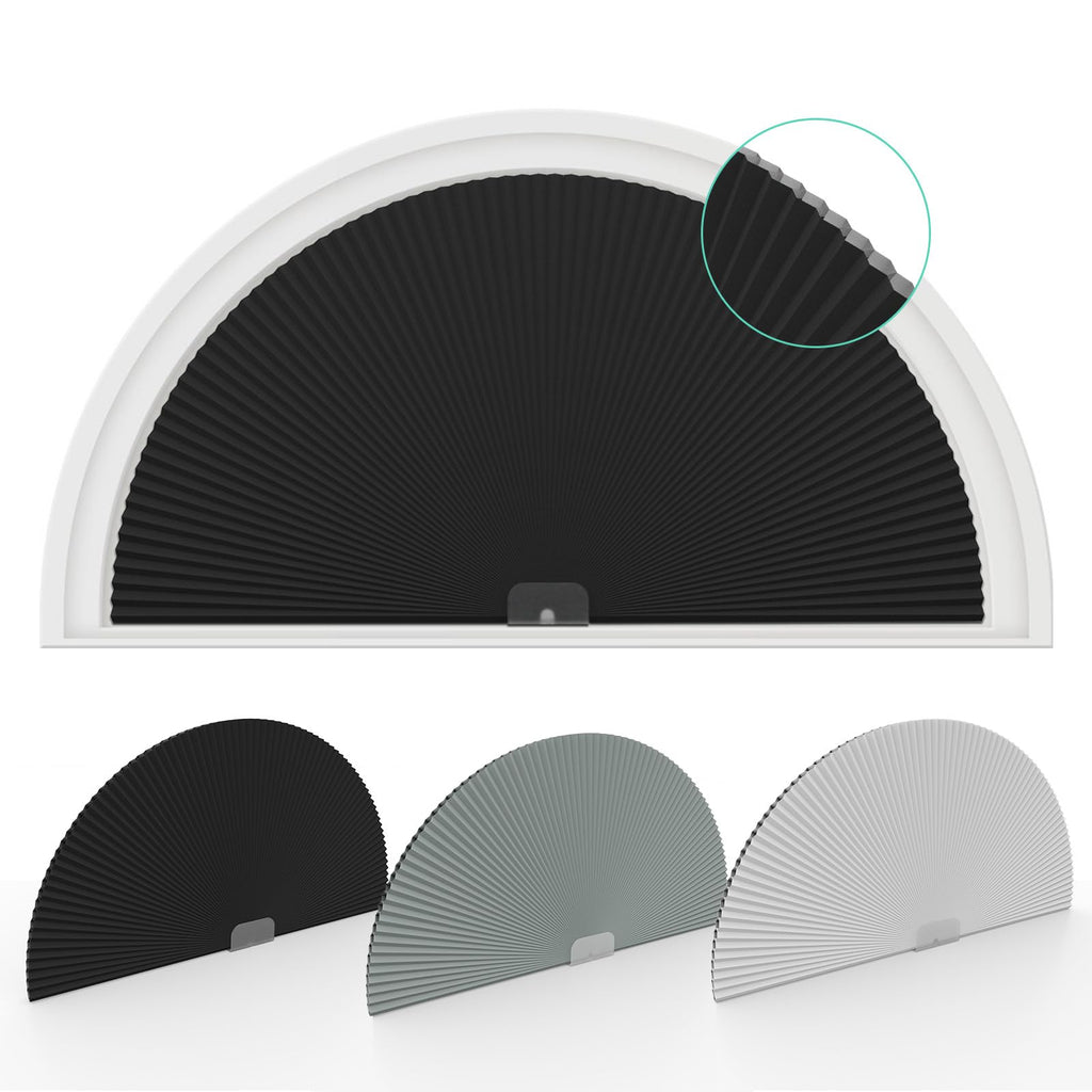 Changshade Arch Window Shades Blackout,Half Moon(Radius:36") Blackout Pleated Window Shades, Half Circle No Drill Cellular Shades for Windows, Easy Cut and Install
