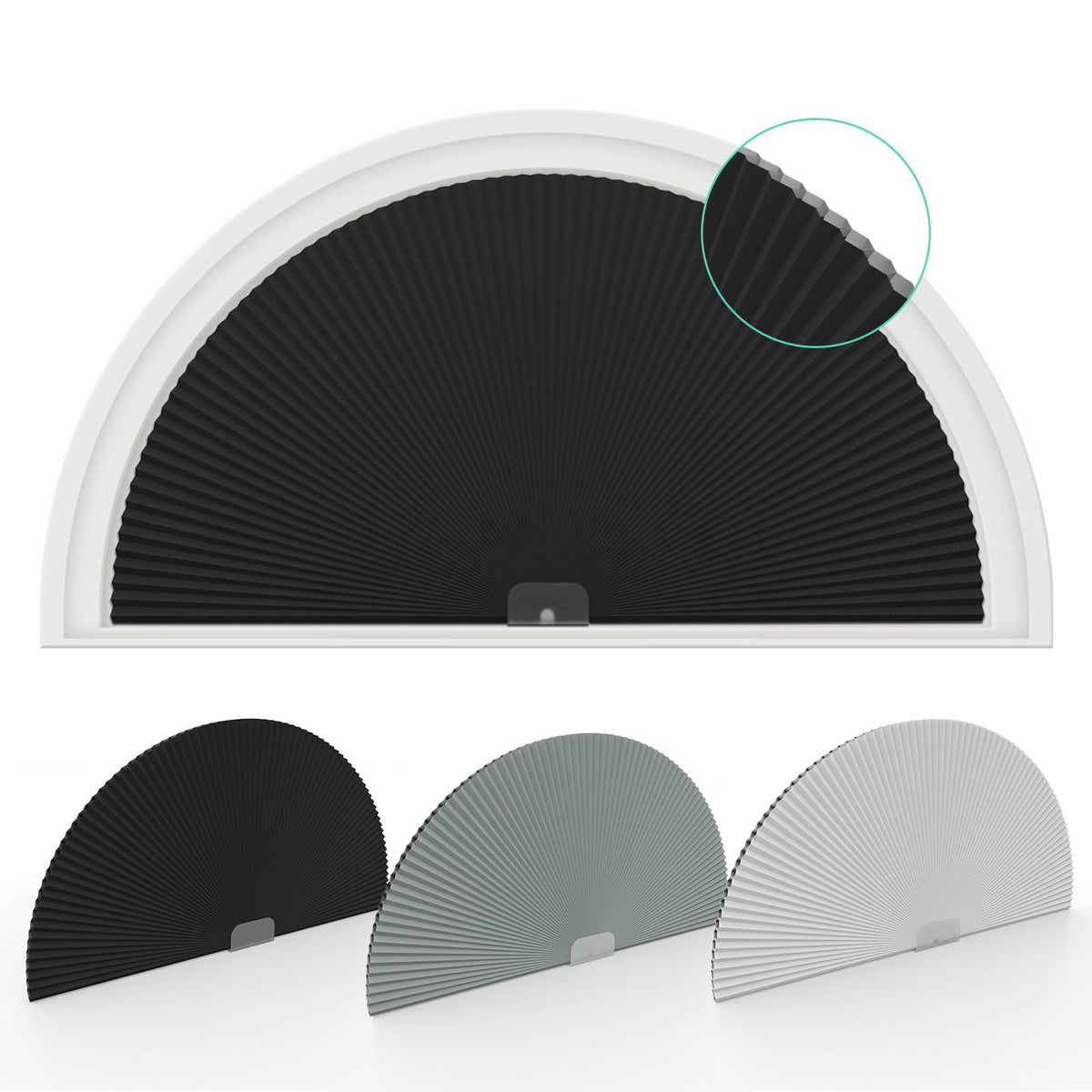 Changshade Arch Window Shades Blackout,Half Moon(Radius:36") Blackout Pleated Window Shades, Half Circle No Drill Cellular Shades for Windows, Easy Cut and Install