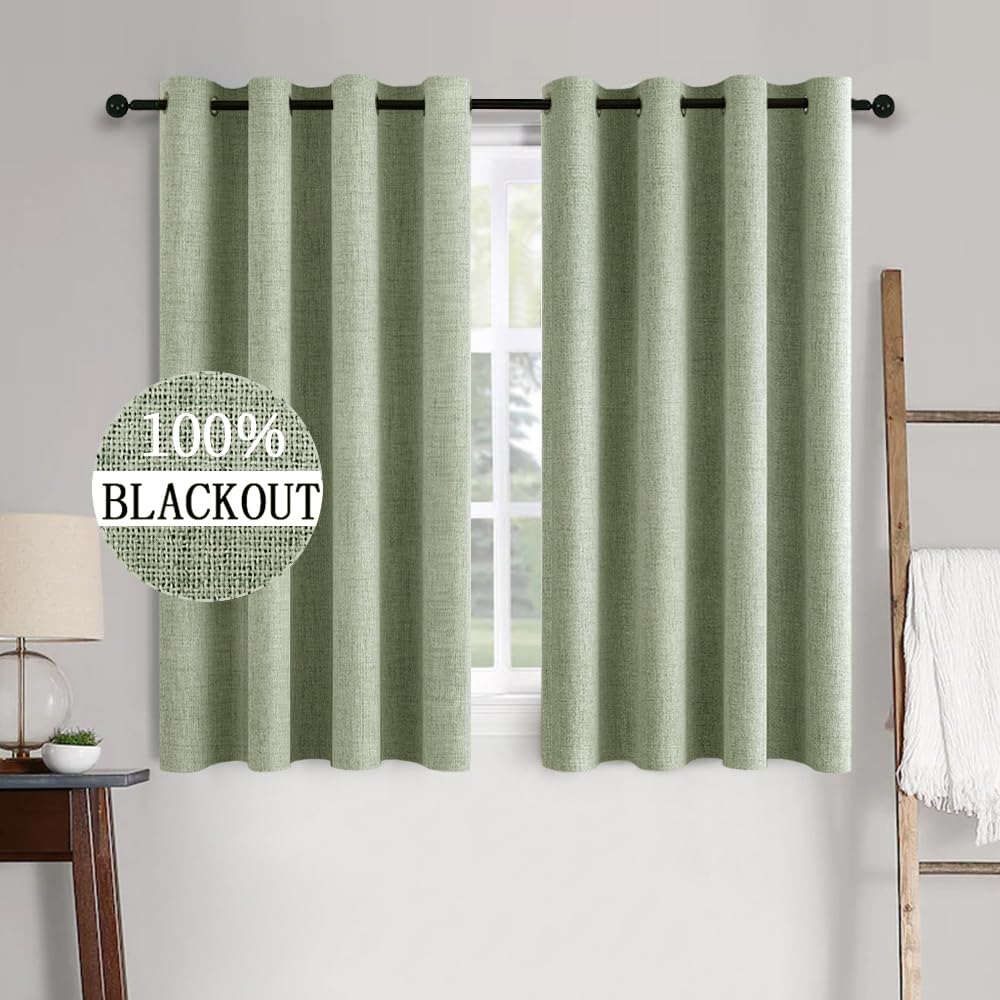 MIULEE 100% Blackout Linen Curtains for Bedroom 52x84 Inches Dusty Blue