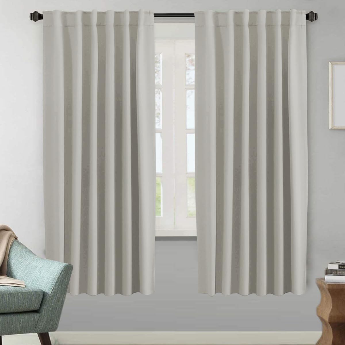 H.VERSAILTEX Blackout Curtains Thermal Insulated Window Treatment Panels Room Darkening Blackout Drapes for Living Room Back Tab/Rod Pocket Bedroom Draperies, 52 x 84 Inch, Light Sage, 2 Panels