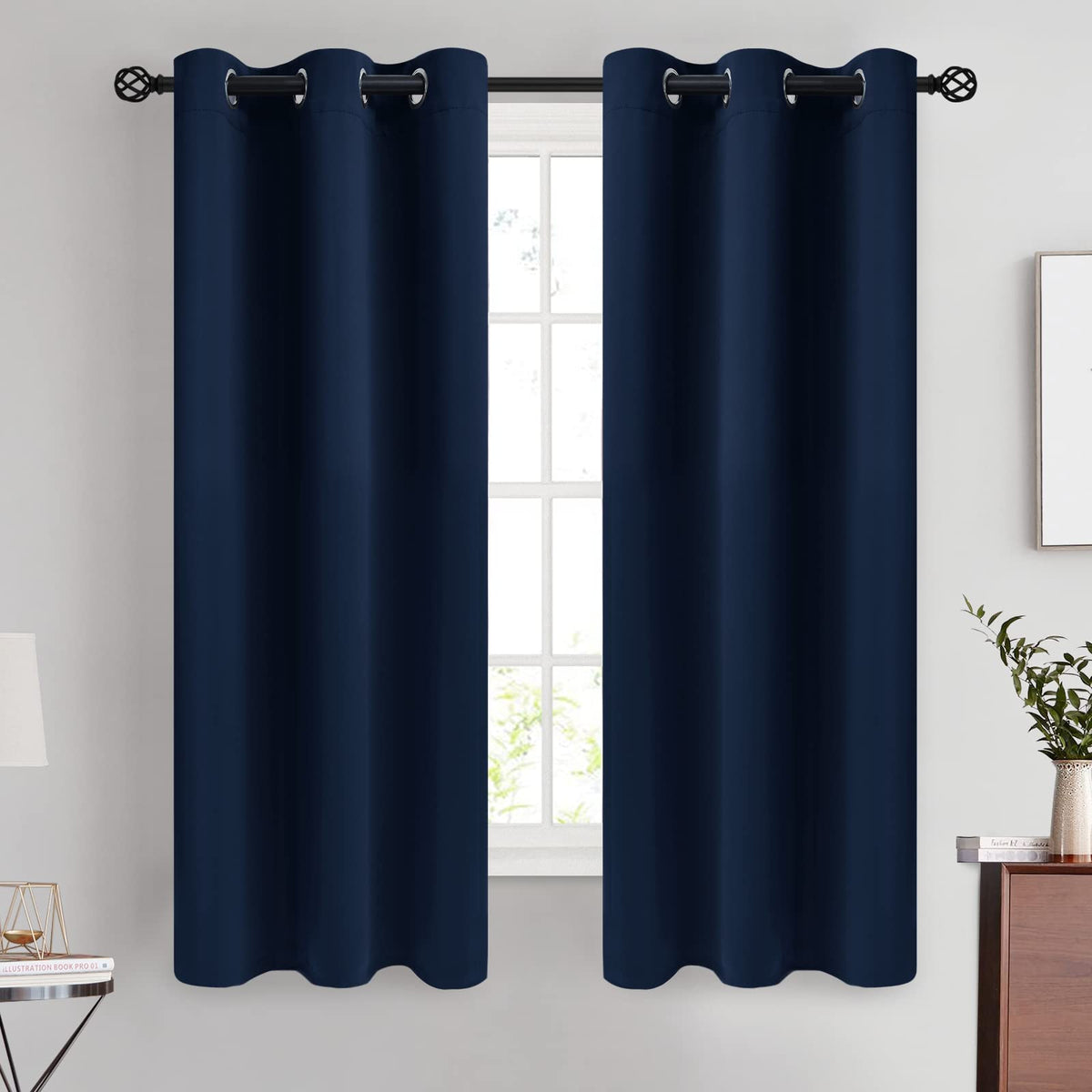 COSVIYA Grommet Blackout Room Darkening Navy Blue Curtains 84 inch Length