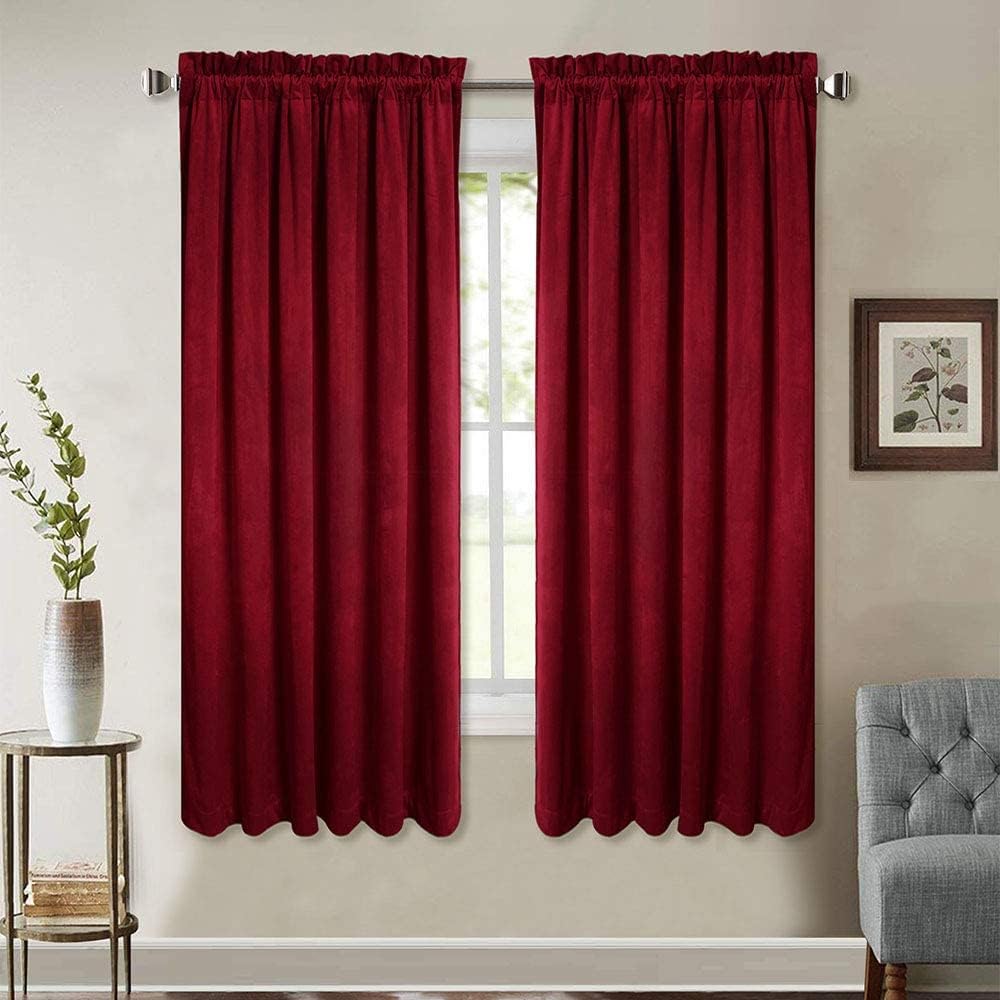 StangH Theater Red Velvet Curtains for Living Room Christmas Decor 2 Panels