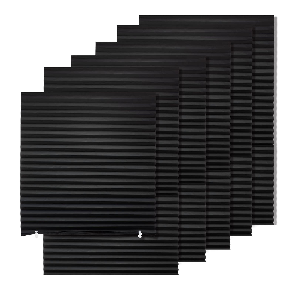MYshade 6 Pack Temporary Blackout Paper Shades for Windows,Paper Pleated Blinds with Adhesive,No Tools No Drilling Free Cut Size Temporary Room Darkening Shades(Black, 36" W x 72" H)