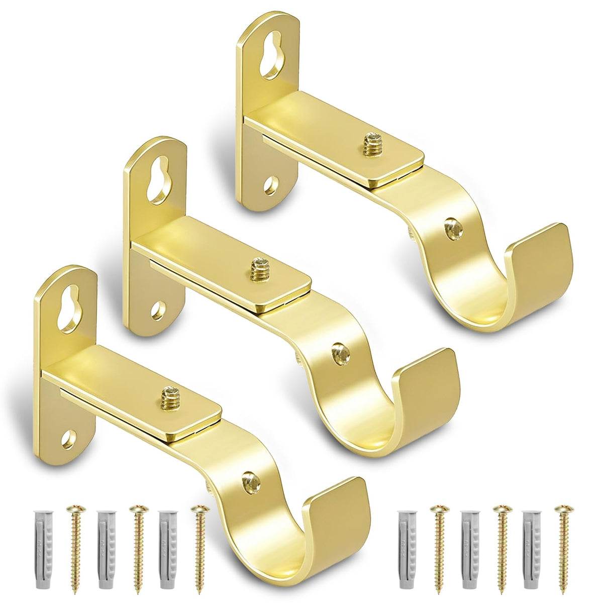 Adjustable Curtain Rod Brackets for 1" Rods, 3 Pack, Black