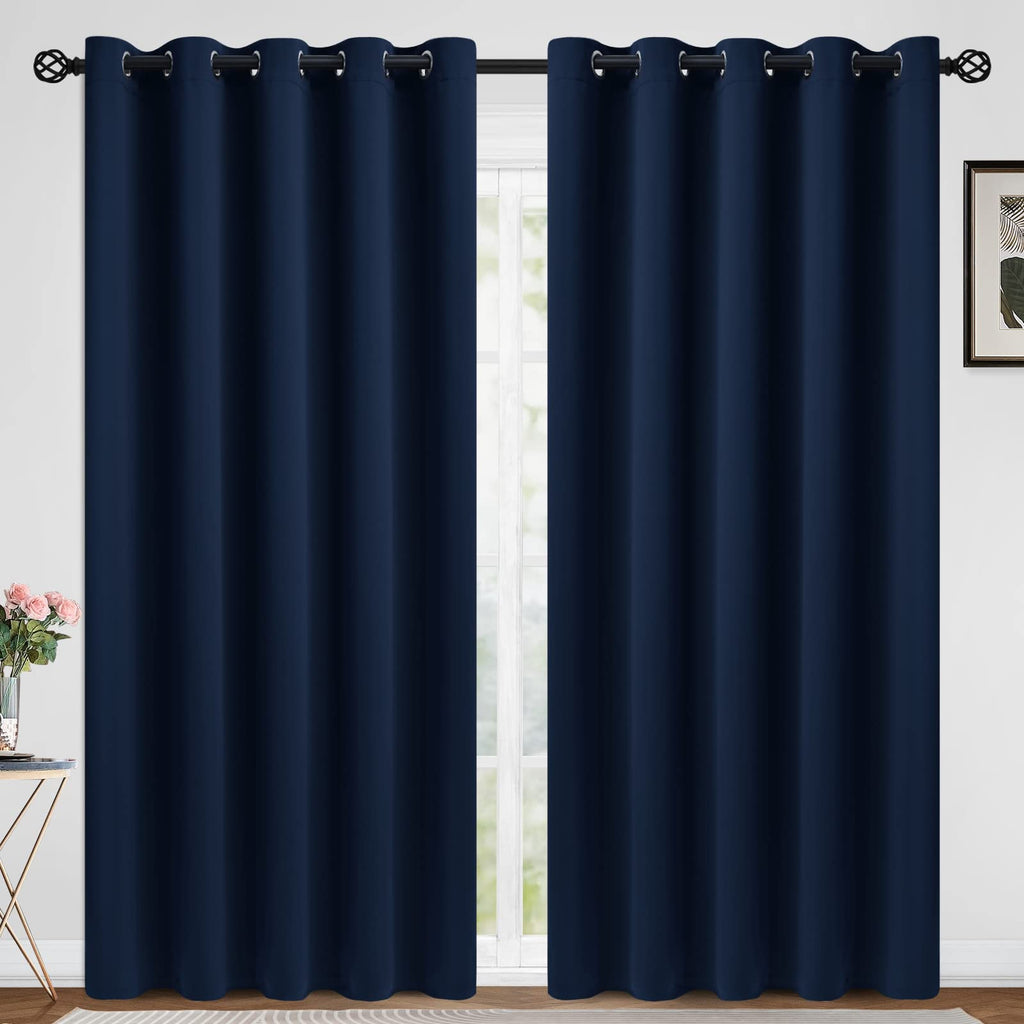 COSVIYA Grommet Blackout Room Darkening Navy Blue Curtains 84 inch Length