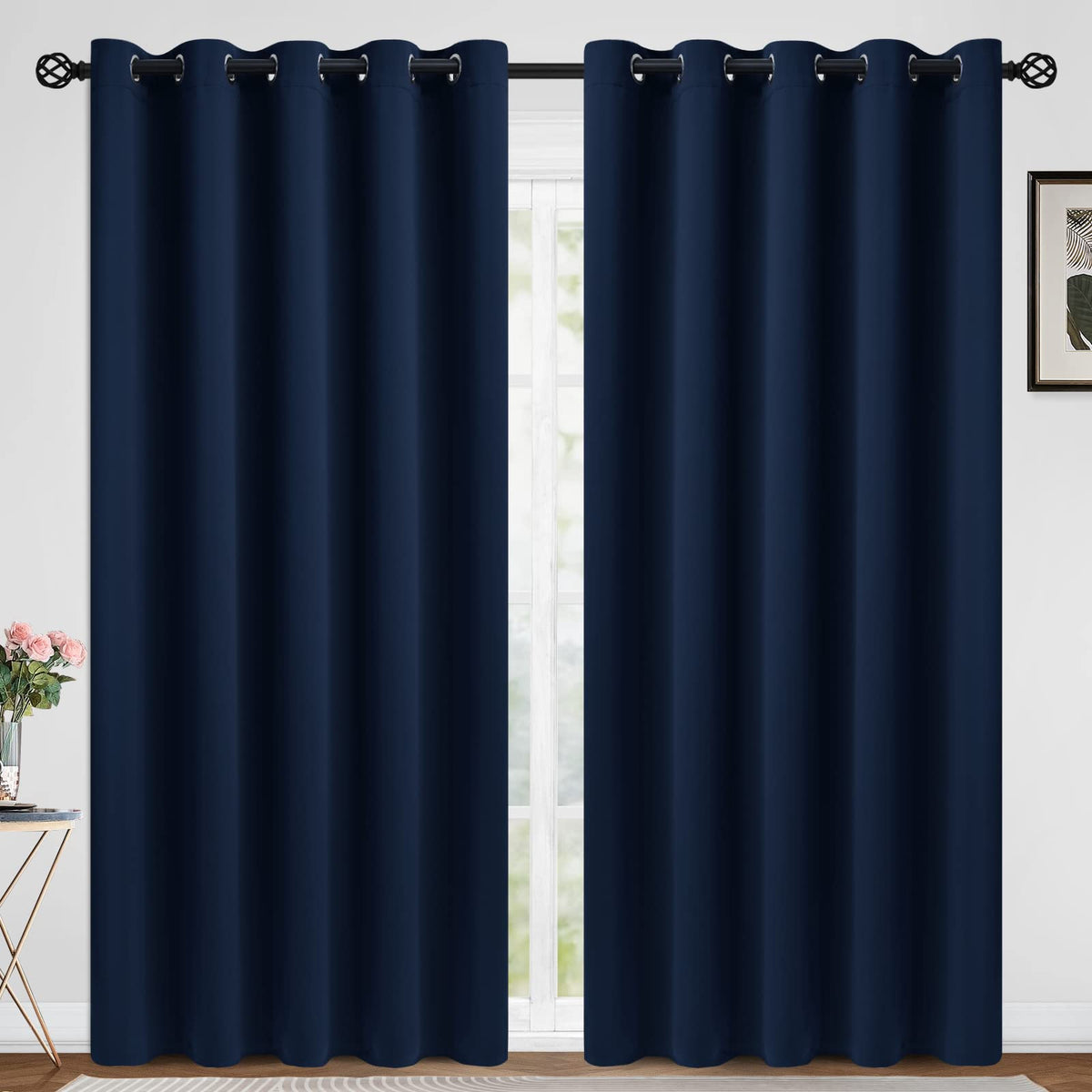 COSVIYA Grommet Blackout Room Darkening Navy Blue Curtains 84 inch Length