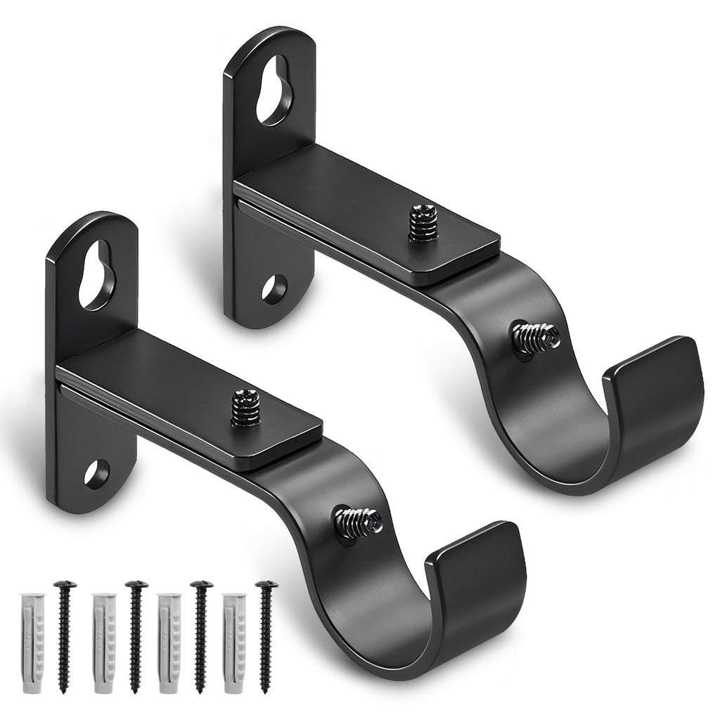 Adjustable Curtain Rod Brackets for 1" Rods, 3 Pack, Black