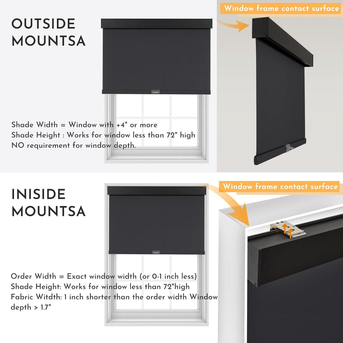 Persilux Cordless Blackout Roller Shades with Valance, Thermal Insulated Fabric Window Blinds, Free-Stop Shades for Home, Door and Bedroom (Black, 28" W x 72" H)