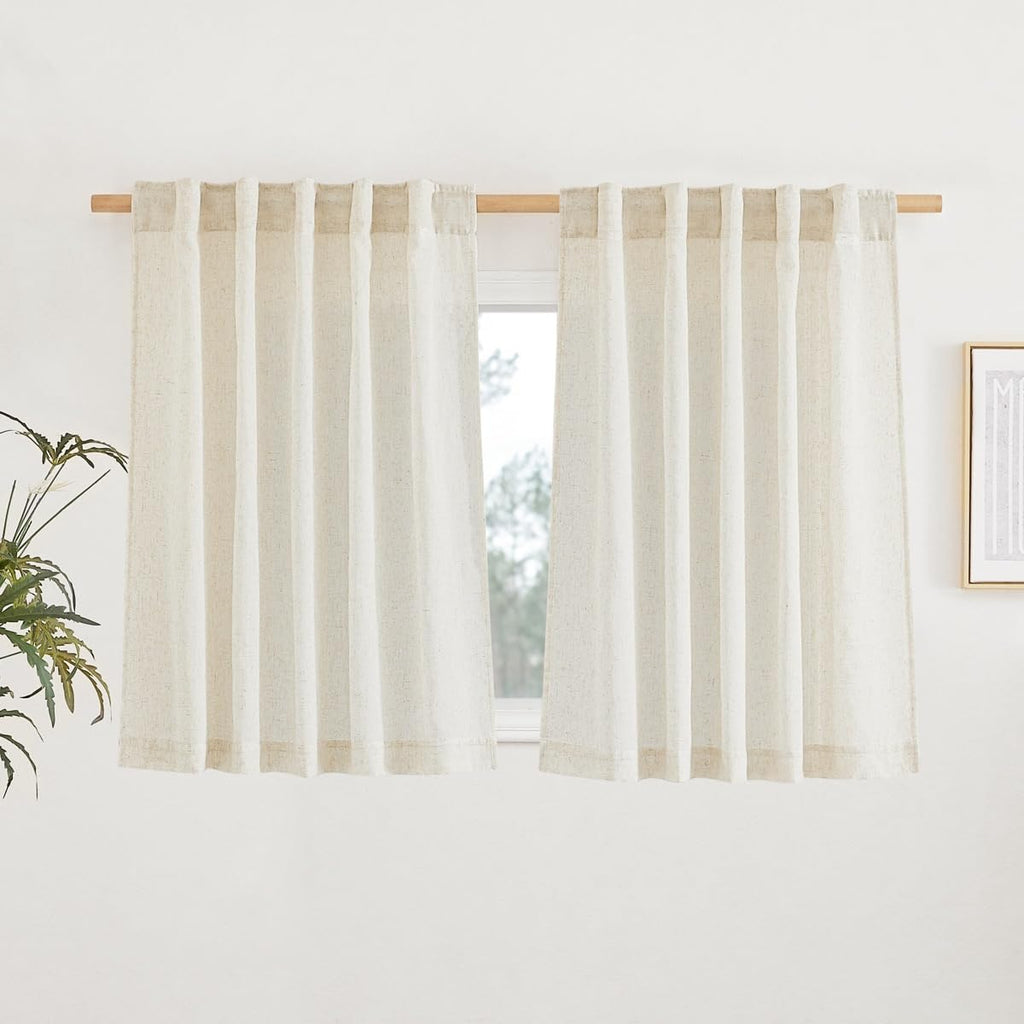 NICETOWN Flax Sheer Linen Curtains for Living Room 95 inch Long 2 Panels, Rod Pocket & Back Tab Semi Sheer Drapes Privacy Added with Light Filtering for Bedroom/Living Room, Natural, W55 x L95