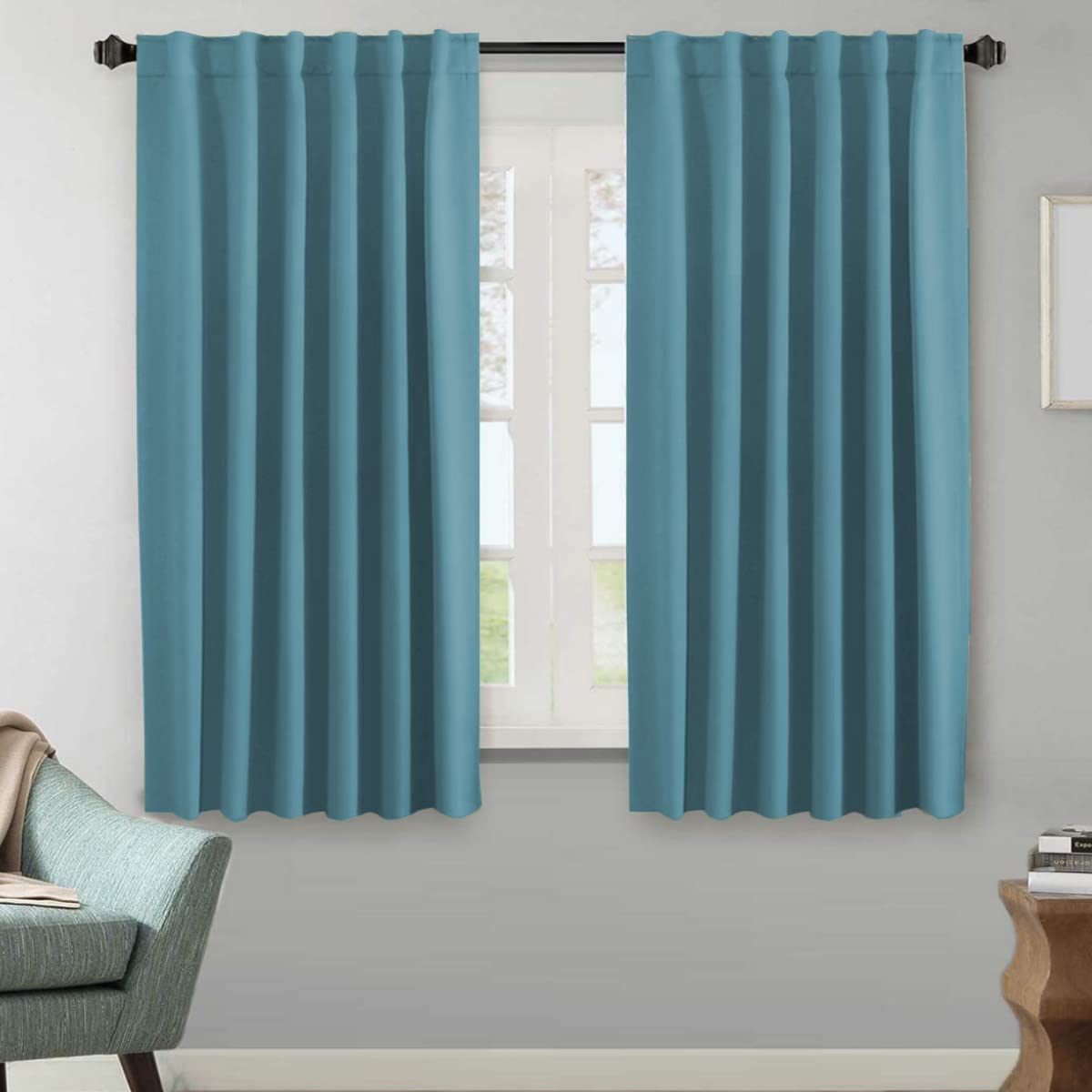 H.VERSAILTEX Blackout Curtains Thermal Insulated Window Treatment Panels Room Darkening Blackout Drapes for Living Room Back Tab/Rod Pocket Bedroom Draperies, 52 x 84 Inch, Light Sage, 2 Panels