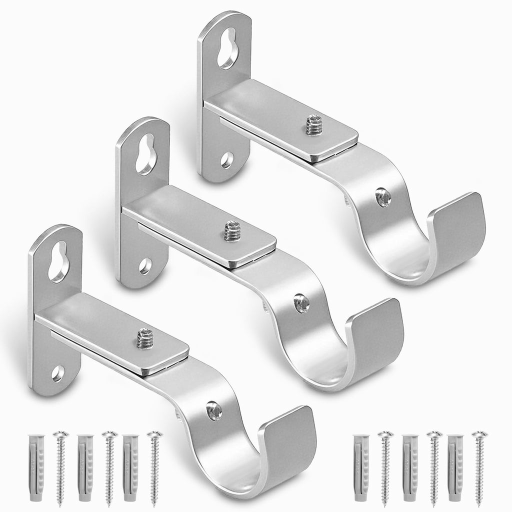 Adjustable Curtain Rod Brackets for 1" Rods, 3 Pack, Black