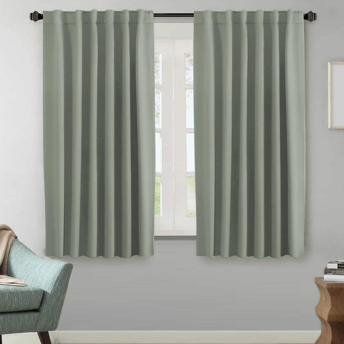 H.VERSAILTEX Blackout Curtains Thermal Insulated Window Treatment Panels Room Darkening Blackout Drapes for Living Room Back Tab/Rod Pocket Bedroom Draperies, 52 x 84 Inch, Light Sage, 2 Panels
