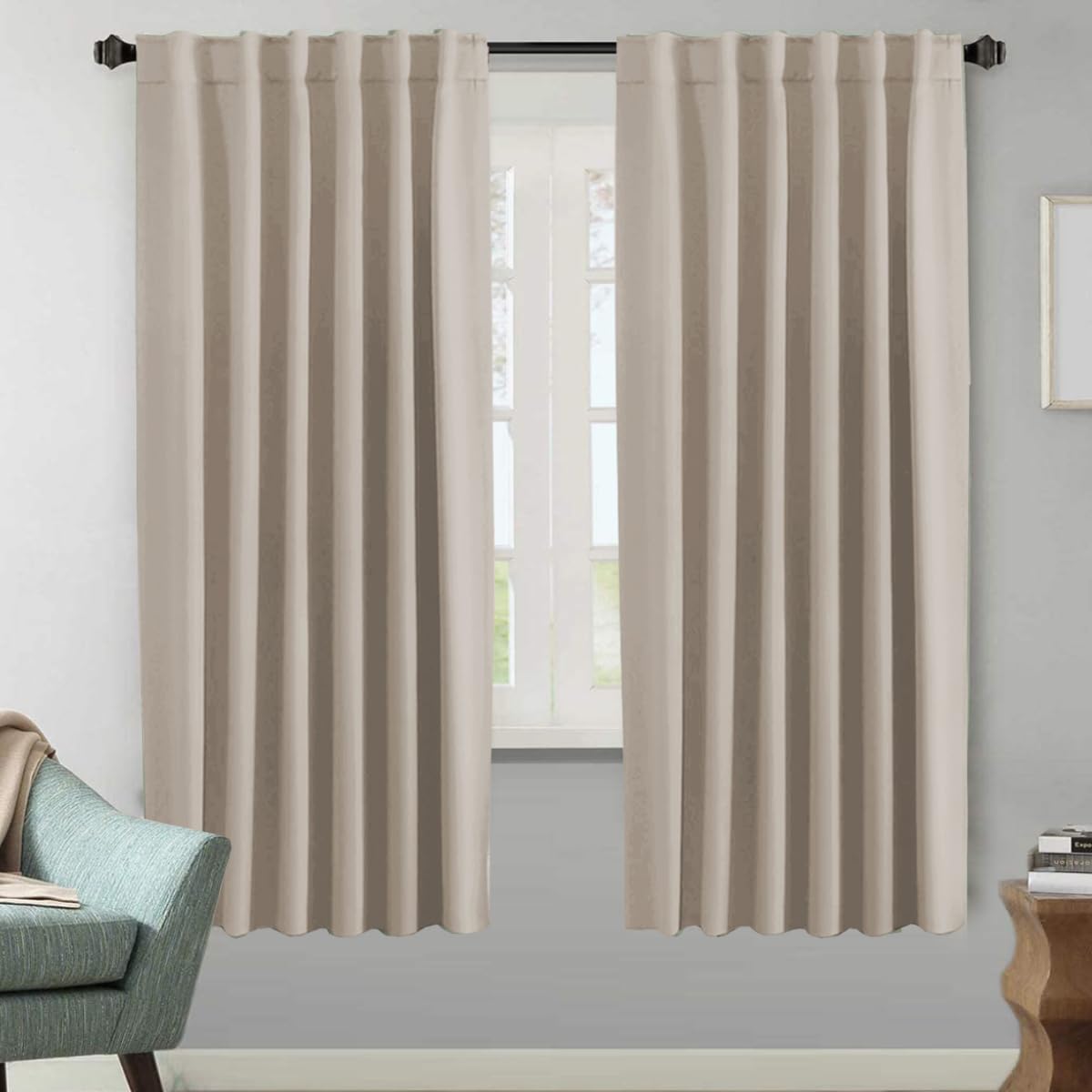 H.VERSAILTEX Blackout Curtains Thermal Insulated Window Treatment Panels Room Darkening Blackout Drapes for Living Room Back Tab/Rod Pocket Bedroom Draperies, 52 x 84 Inch, Light Sage, 2 Panels
