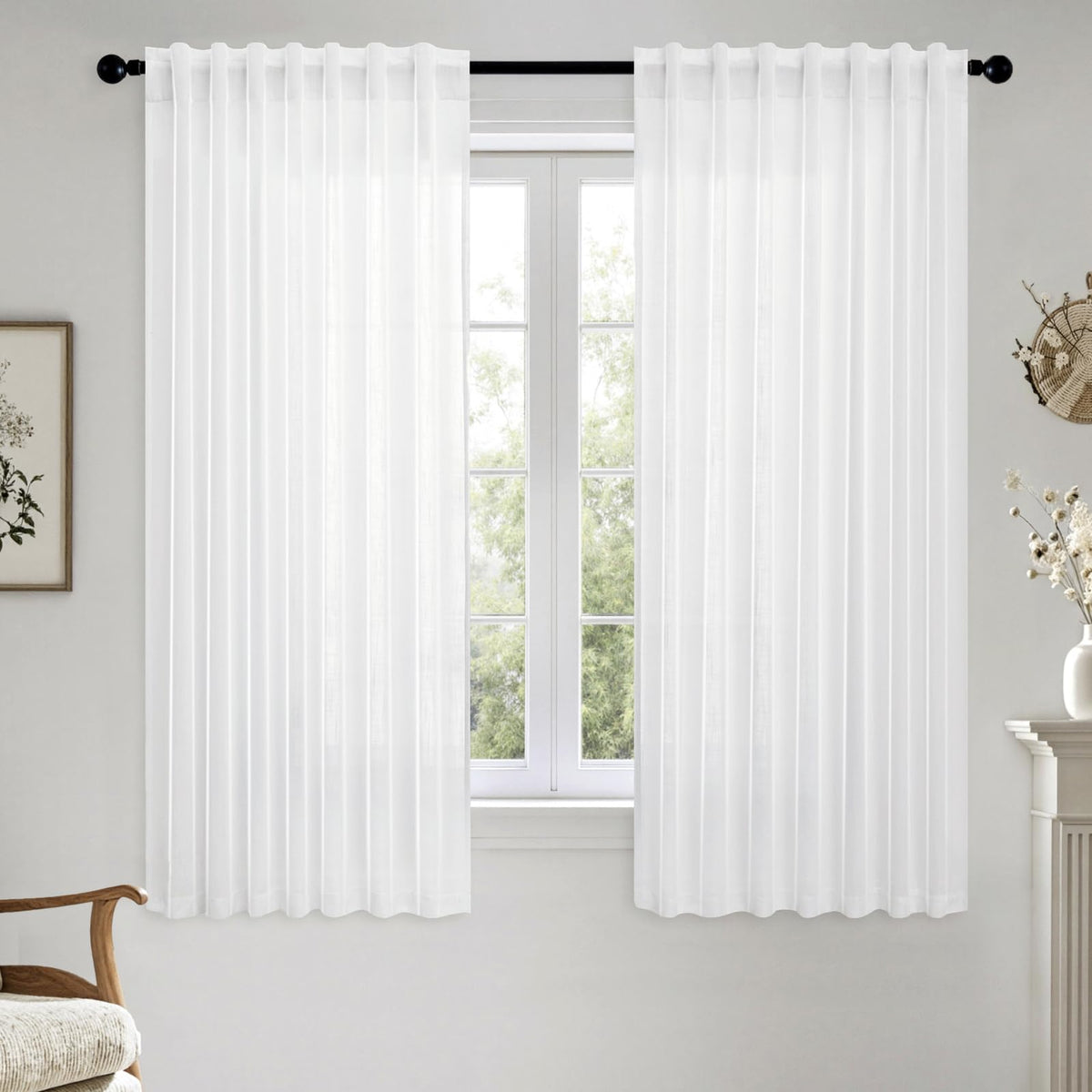MIULEE Taupe Linen Curtains 52x84 Inch Length for Bedroom and Living Room