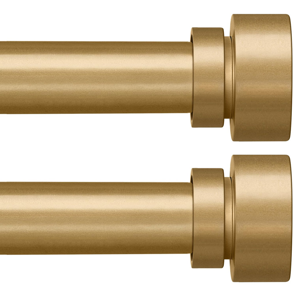 PORTRES Gold Heavy Duty Curtain Rods for Windows 66 to 120 Inches Adjustable Length 1" Diameter Brass Curtain Rod with Modern Decorative Finials for Outdoor Bedroom Kitchen Living Room