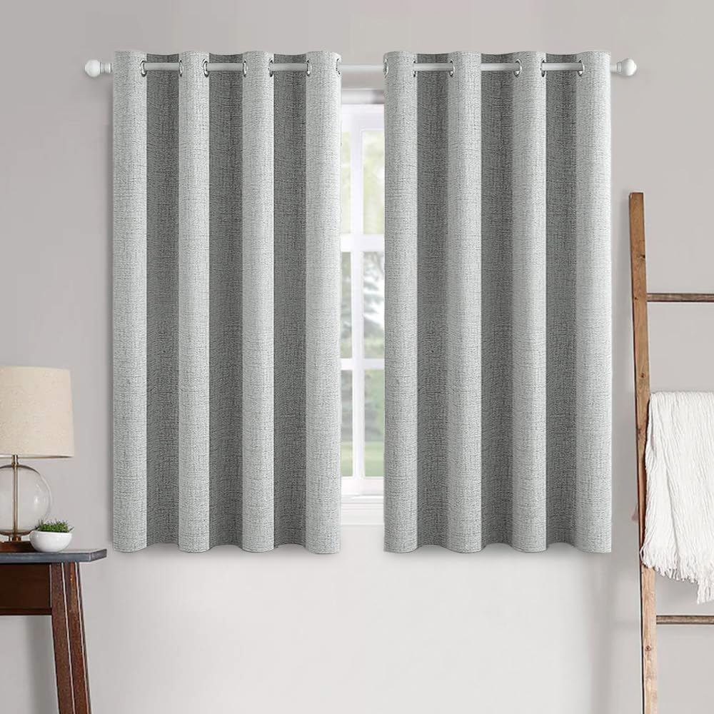 MIULEE 100% Blackout Linen Curtains for Bedroom 52x84 Inches Dusty Blue