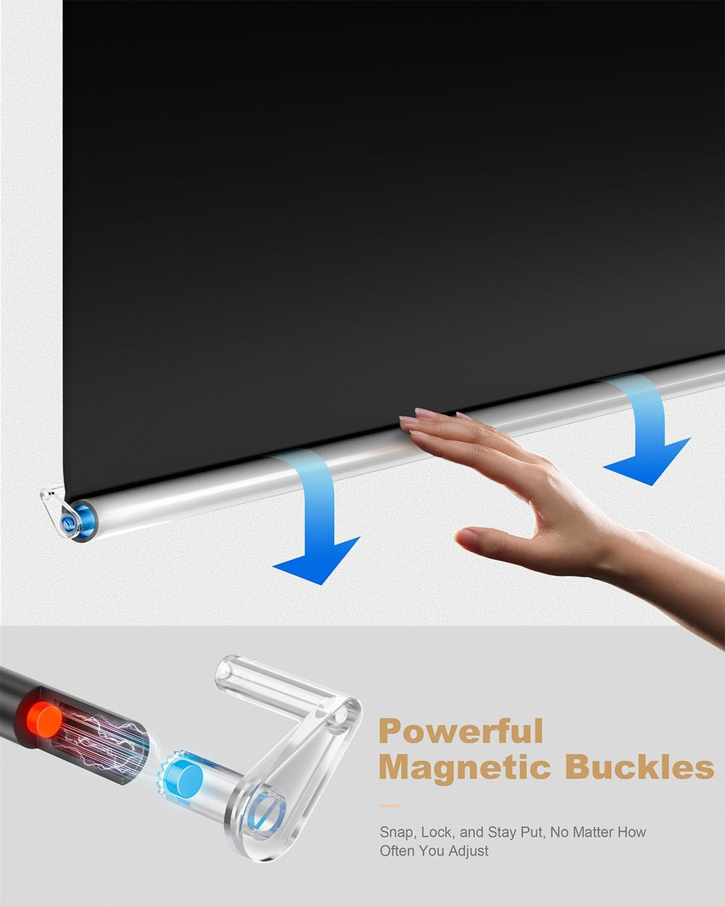 100% Blackout Roller Shades, Cordless No Tools No Drill Blinds for Indoor Windows, Thermal Insulation UV Protection, Easy Install Blackout Curtains with Rod & Buckles(24" W*84" H)