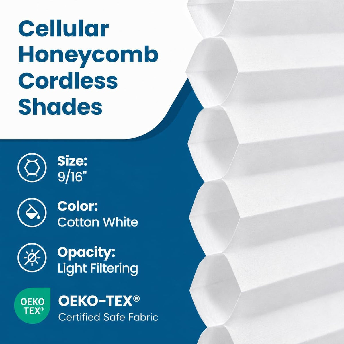 BlindsAvenue Cordless Cellular Shade, White, 35" W x 48" H