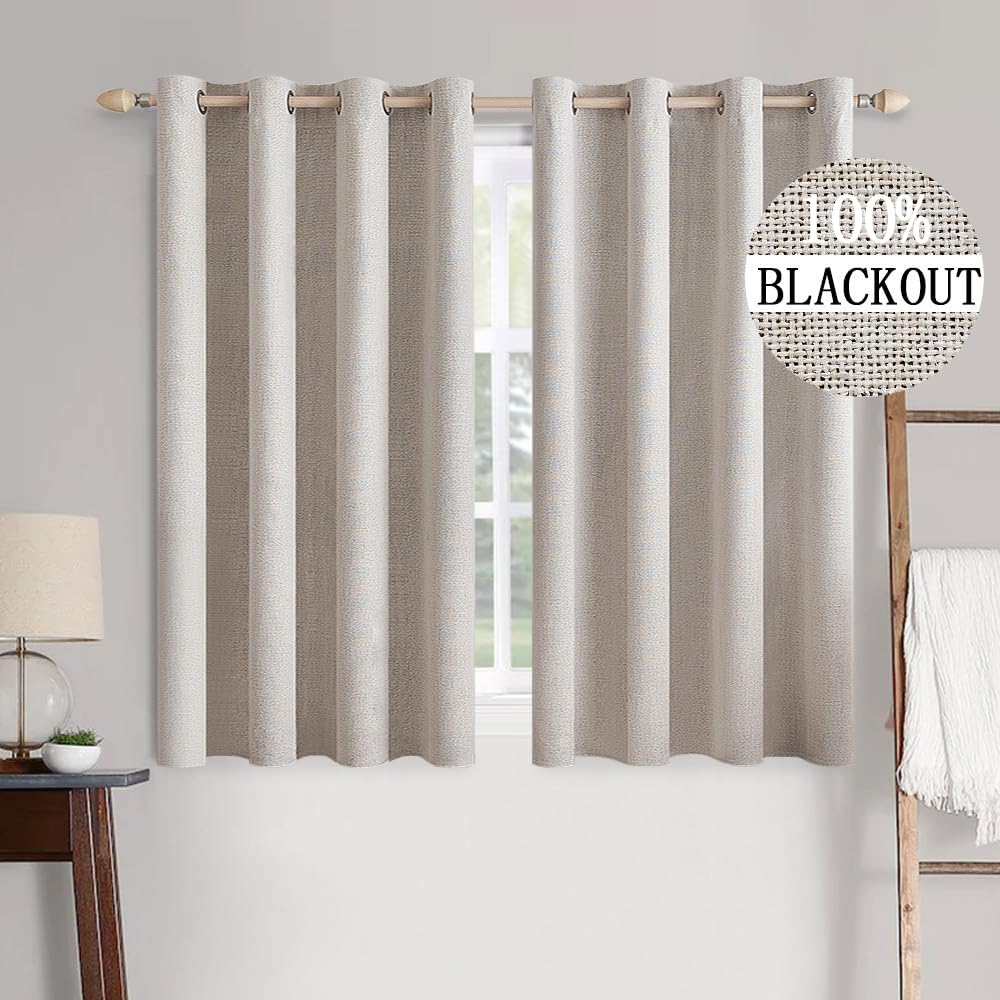 MIULEE 100% Blackout Linen Curtains for Bedroom 52x84 Inches Dusty Blue